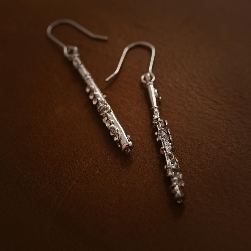 Spinningdaisy Flute Earrings â€“ Silver Plated Music Jewelry for Women â€“ Dainty Gift for Music Teacher, Band Student, or Recital - Image 4